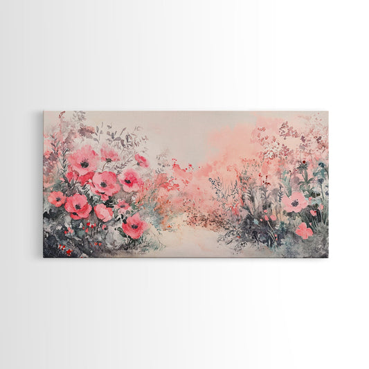 Wildflower Field Canvas Print | Poppy Wall Art, Wildflower Painting, Cottagecore Wall Art, Rustic Decor, Skinny Wall Art, Bedroom Wall Decor
