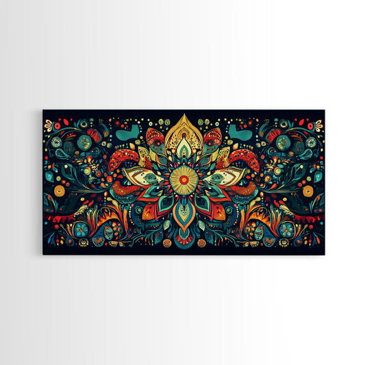 Elaborate Mandala Framed Canvas Print, Vibrant Boho Art, Spiritual Zen Wall Art, Geometric Ethereal Painting, Colorful Sacred Geometry