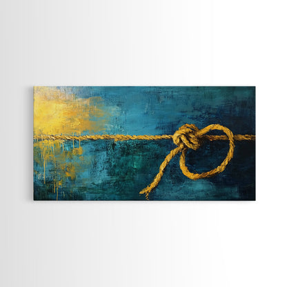 Nautical Knot, coastal wall art, rustic decor, blue and green wall art, ocean painting, framed canvas print, extra wide art
