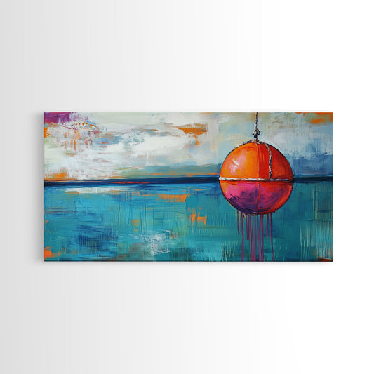 Nautical Buoy Painting, coastal wall art, blue and green wall art, nautical decor, ocean painting, framed canvas print, rustic decor