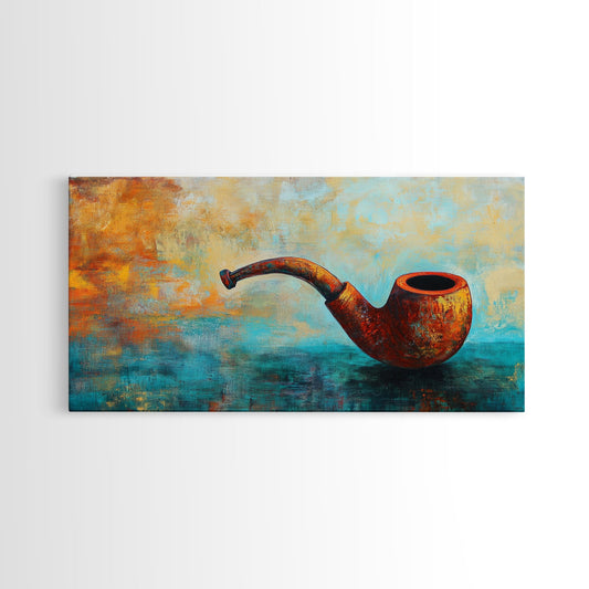 Coffee wall art, vintage pipe painting, framed canvas print, extra wide art, rustic wall decor, abstract painting, masculine wall art