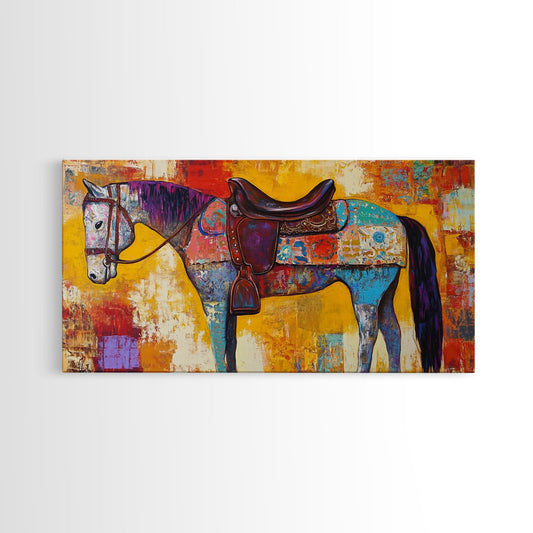 Colorful Horse, western painting, artistic equestrian, rustic decor, vintage horse art, textured painting, Canvas Print, horse wall art