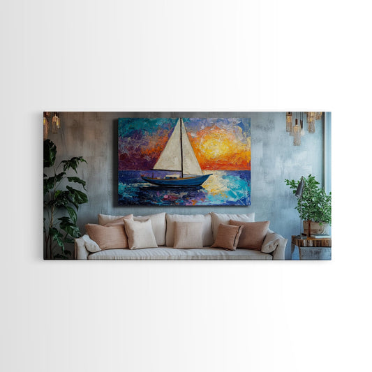 Sunset Sailboat Painting, sailboat painting, nautical painting, coastal decor, above bed wall art, seascape painting, Canvas Print