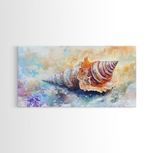 Shell Painting, Coastal Decor, Beach House Wall Art, Nautical Painting, Framed Canvas Print, Ocean Inspired Art, Oyster Shell Art