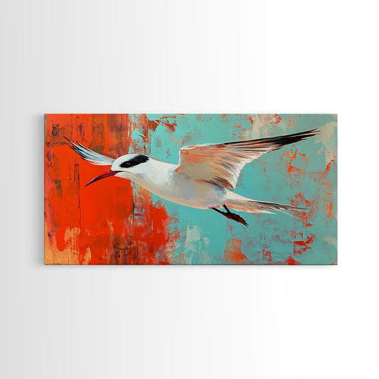 Flying Bird, bird art, whimsical art, teal wall art, nature wall art, modern decor, cottagecore wall art, Framed Canvas Print
