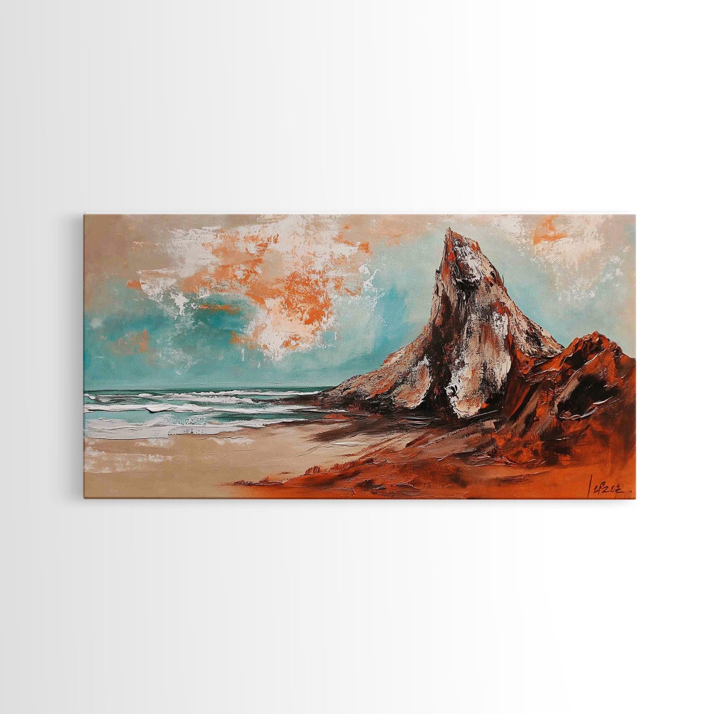 Desert Mountain, Canvas Print, rustic art, landscape painting, extra wide painting, panoramic wall art, above sofa art