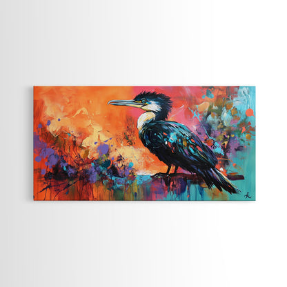 Colorful Bird, bird art, whimsical art, teal wall art, abstract wildlife painting, vibrant decor, boho art, Framed Canvas Print