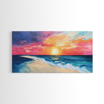 Sunset Beach Painting, Coastal Landscape Art, Nautical Decor, Surf Wall Art, Ocean Sunset Art, Nautical Wall Art, Canvas Print