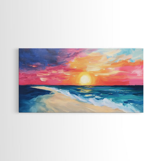 Sunset Beach Painting, Coastal Landscape Art, Nautical Decor, Surf Wall Art, Ocean Sunset Art, Nautical Wall Art, Canvas Print