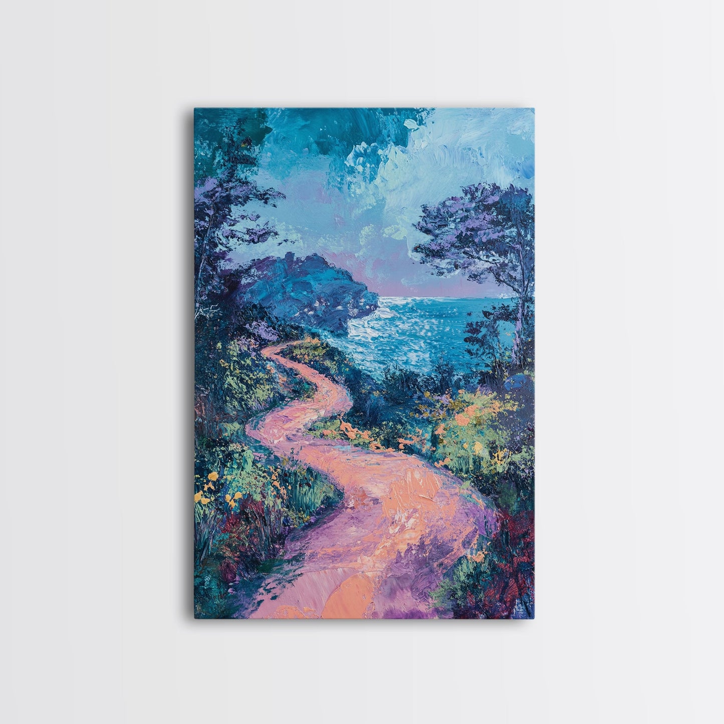 Twilight Coastal Path Canvas Print Impressionist Seascape Wall Art, Romantic Sunset Painting, Beach House Decor, Ocean Artwork