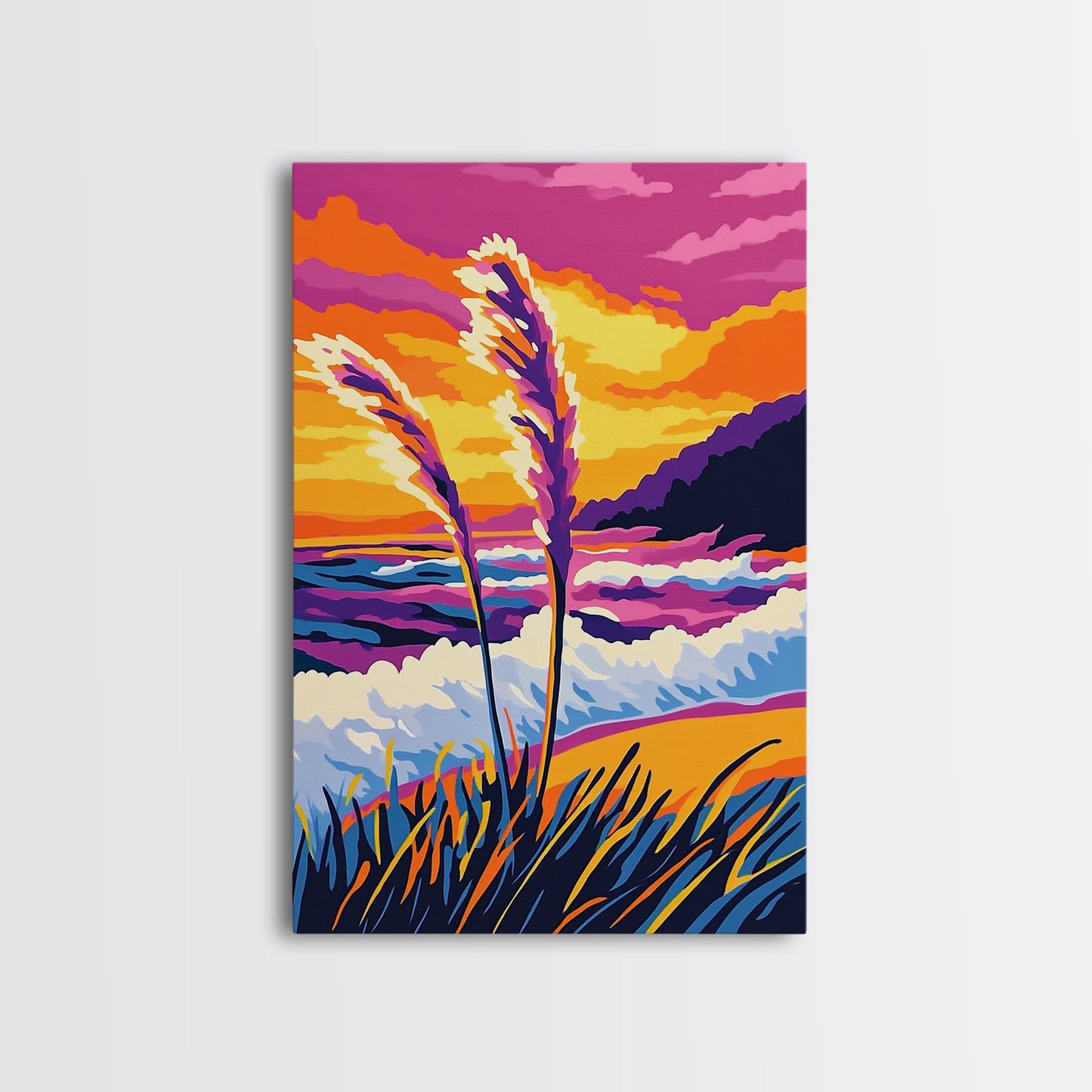Coastal, Waves, Beach, Ocean, Framed Canvas Print, Vibrant Beach Art, Tropical Wall Decor, Living Room Art, Colorful Nautical Painting