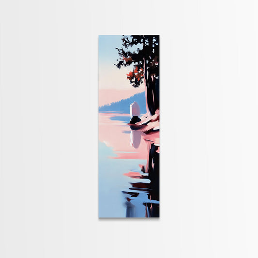 Lakeside Serenity, Moody Nature, Framed Canvas Print, Contemporary Wall Art, Blue and Pink Painting, Living Room Wall Art