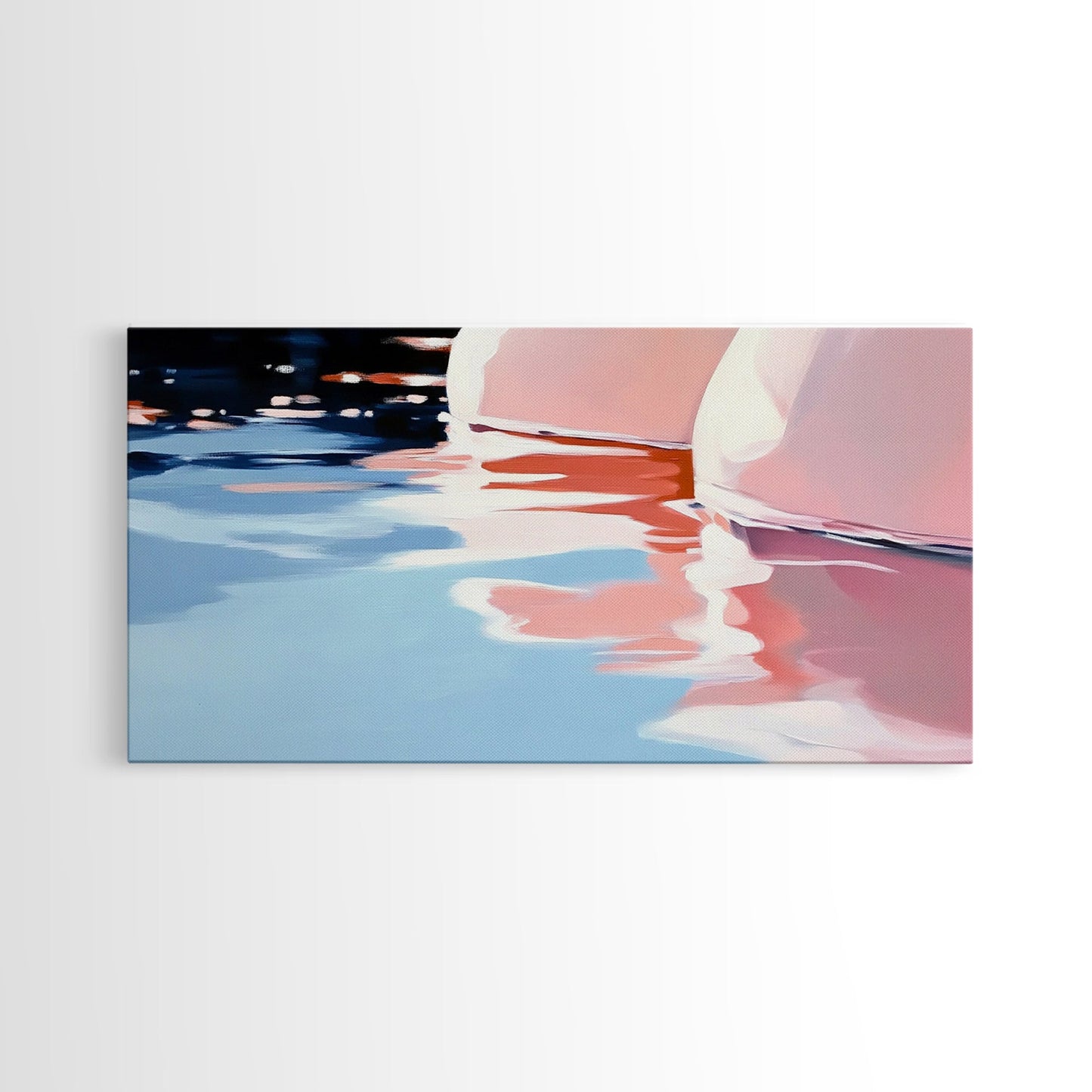 Water Reflection, Abstract Lake Art, Soft Pastel Painting, Minimalist Modern Aesthetic, Dreamy Nature Scene, Framed Canvas Print