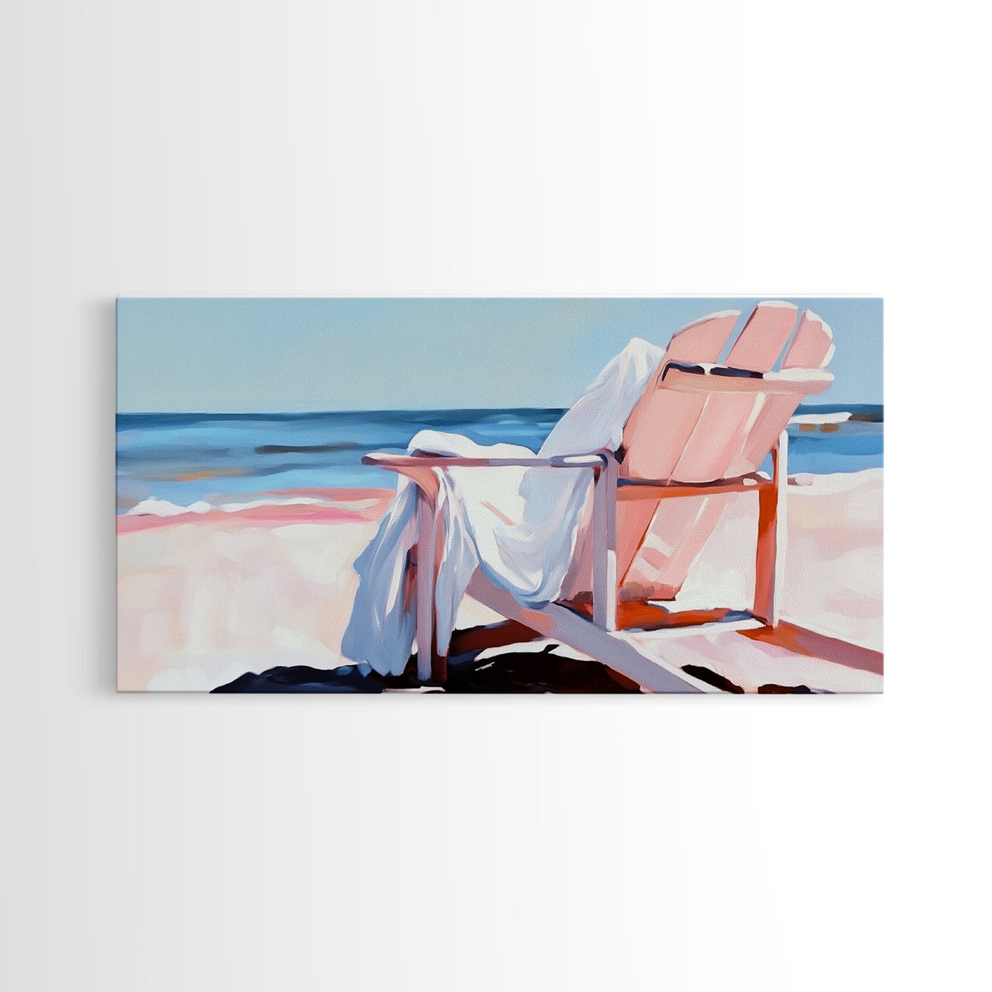 Beach Chair, Ocean View, Coastal Relaxation, Serene Seaside Art, Nautical Home Decor, Pastel Aesthetic, Living Room Wall Art, Canvas Print