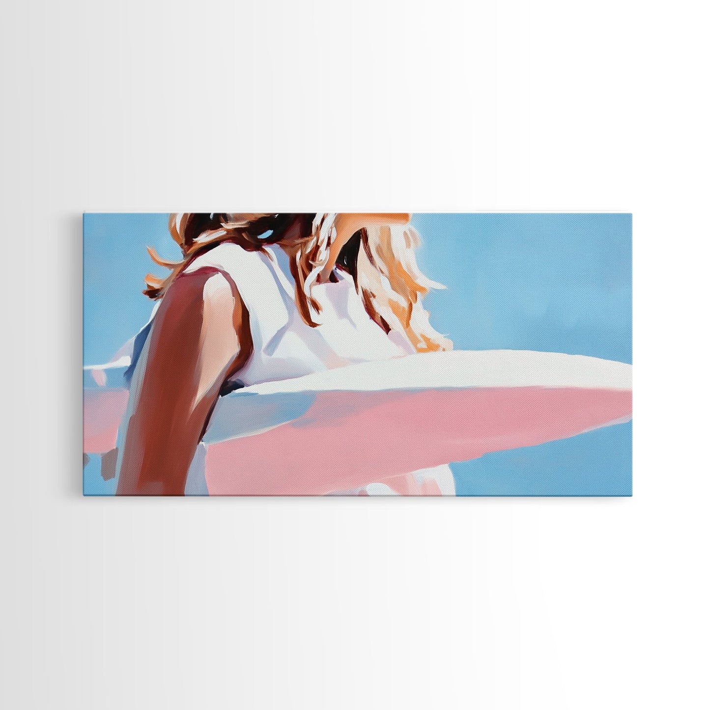 Surfer Girl, Beach Art, Ocean Waves, Canvas Print, Boho Wall Decor, Coastal Bedroom Art, Summer Painting, Modern Minimalist Artwork
