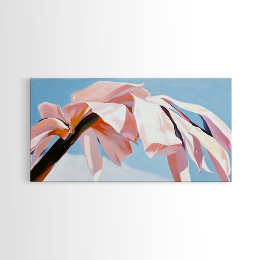 Tropical Flowers Close-Up, Botanical Wall Art, Pink Floral Print, Boho Nature Decor, Cottagecore Aesthetic, Bedroom Framed Canvas Print