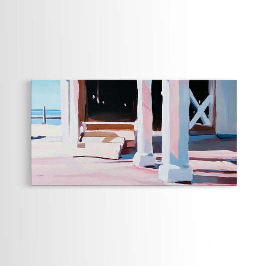 Rustic Beach House, Coastal Architecture Print, Vintage Seaside Decor, Nautical Beach Cottage, Modern Farmhouse, Kitchen Framed Canvas Print