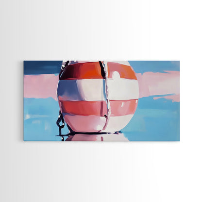 Nautical Buoy Reflection, Coastal Wall Art, Ocean Beach Print, Minimalist Seaside Decor, Modern Nautical Art, Bedroom Framed Canvas Print