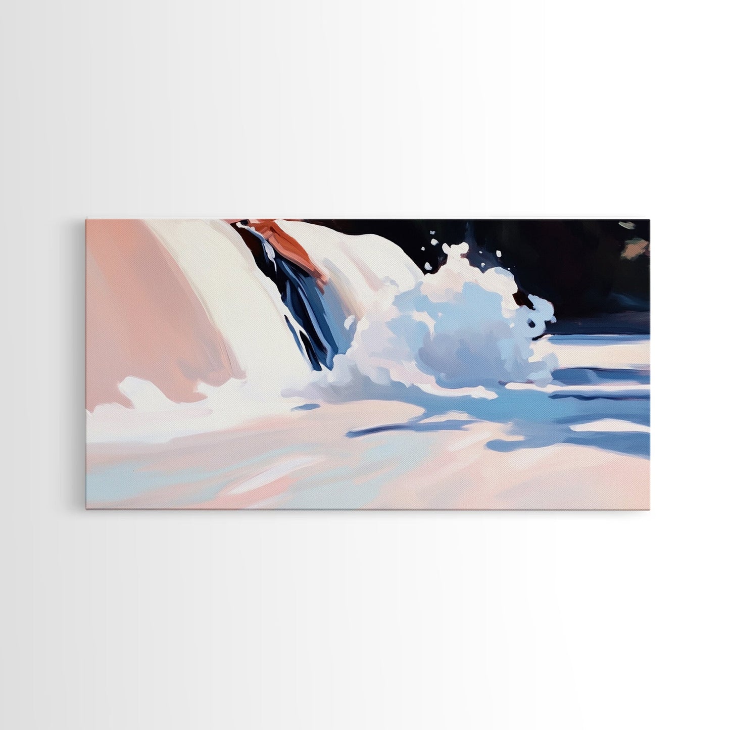 Snow Peak, Clouds, Framed Canvas Print, Alpine mountain scene, winter painting, Scandinavian decor, minimalist landscape, abstract nature art