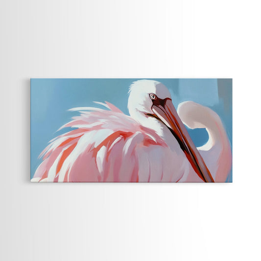 Pink Flamingo, Elegant Bird, Tropical Wall Art, Framed Canvas Print, Boho Aesthetic, Nature Inspired, Bedroom Decor, Coastal Vibes