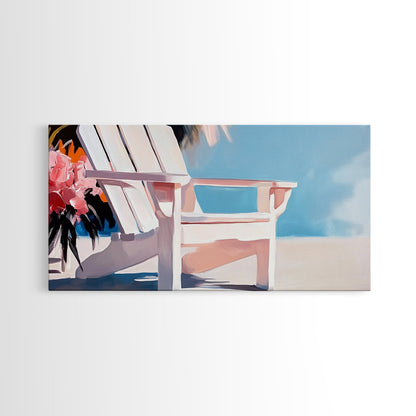 Beach Chair, Summer Relaxation, Coastal Outdoor Art, Vacation Aesthetic, Tropical Home Decor, Minimalist Pastel, Canvas Print, Patio