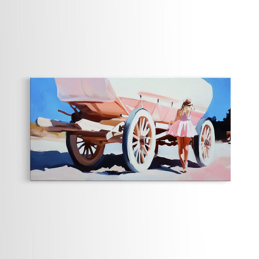 Covered Wagon, Western Art, Pioneer Adventure Print, Rustic Vintage Decor, Country Farmhouse Wall Art, Framed Canvas Print, Living Room Art