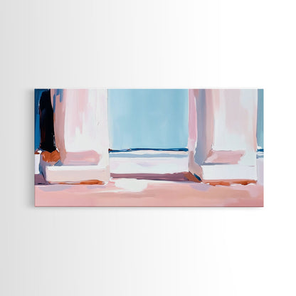 Window View, Coastal Dream, Minimalist Seascape, Pastel Home Decor, Beach Aesthetic, Living Room Wall Art, Modern Art, Framed Canvas Print