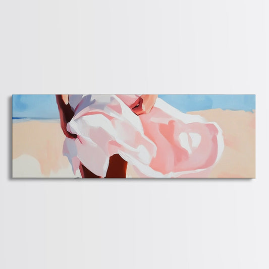 Flowing Dress, Windy Beach, Coastal Summer Art, Framed Canvas Print, Minimalist Boho Decor, Ocean Wall Artwork, Seaside Aesthetic