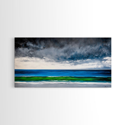 Ocean Horizon, Serene Seascape, Deep Blue, Coastal Wall Art, Minimalist Nature, Framed Canvas Print, Office Decor, Modern Beach Painting