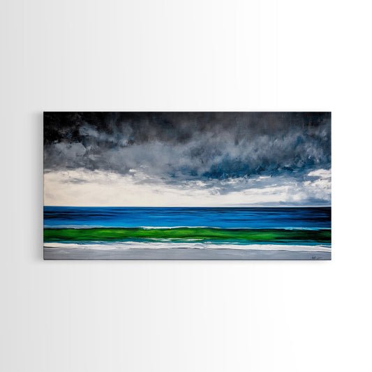 Ocean Horizon, Serene Seascape, Deep Blue, Coastal Wall Art, Minimalist Nature, Framed Canvas Print, Office Decor, Modern Beach Painting