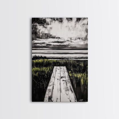 Pathway Beach Scene, Serene Coastal Art, Black and White Landscape, Modern Wall Decor, Relaxing Nature Framed Canvas Print, Office Art