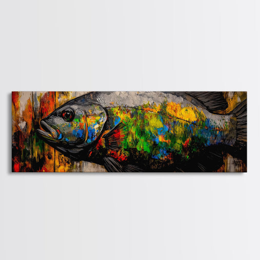 Colorful Fish, Rustic Wood, Vibrant Art, Wildlife Painting, Framed Canvas Print, Nature Wall Art, Fishing Cabin Decor, Unique Gift Idea