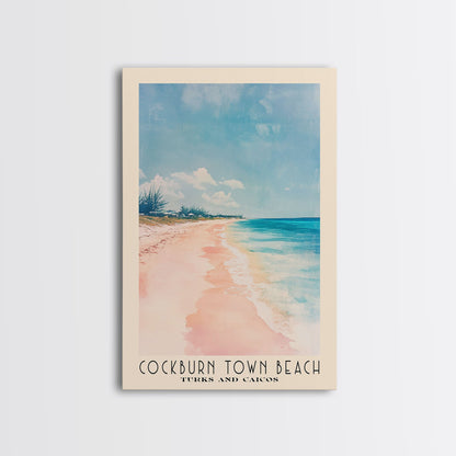 Cockburn Town Beach, Turks and Caicos Watercolor Beach Print, Vacation Gift, Turks and Caicos Wall Art, Framed Canvas Print, Framed Beach Painting