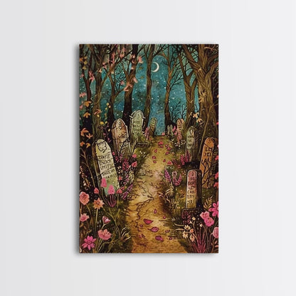 Haunted House in the Woods Framed Canvas Print, Spooky Wall Art, Halloween Haunted Mansion, Gothic Horror Decor, Framed Canvas Print