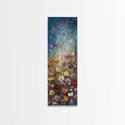 Wildflowers Blooming Against a Dramatic Sky in a Lush Meadow on a Framed Canvas Print Tall Art Piece