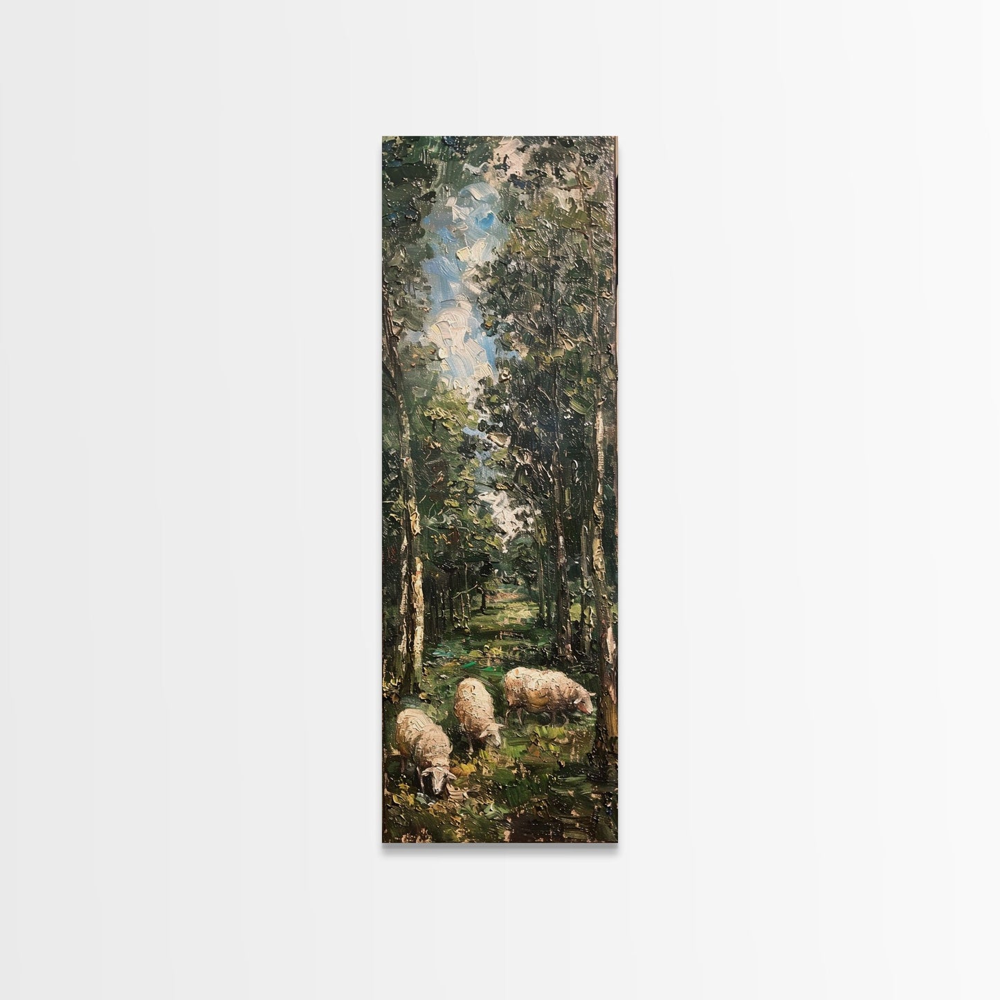 Lambs In The Forest Framed Canvas Print, Unique Farmhouse Decor, Farmhouse Painting, Boho Style Modern Farmhouse Decor Gift For Her