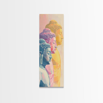 Colorful Buddha Statues Skinny Art Wood Block Print Japanese Style Art Framed Canvas Print Tall Art Ukiyo-e Art
