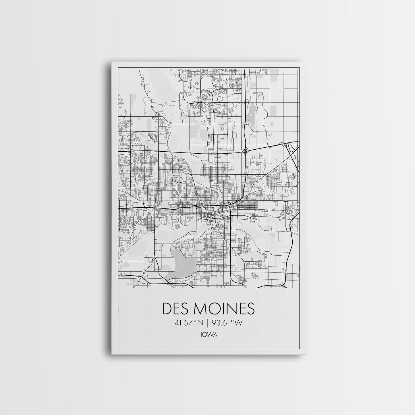 Des Moines Street Map, Iowa Map, City Map Art, Minimalist Art, Wall Art, Canvas Print, Girlfriend Gift, Travel Wall Art, Dorm Room Art