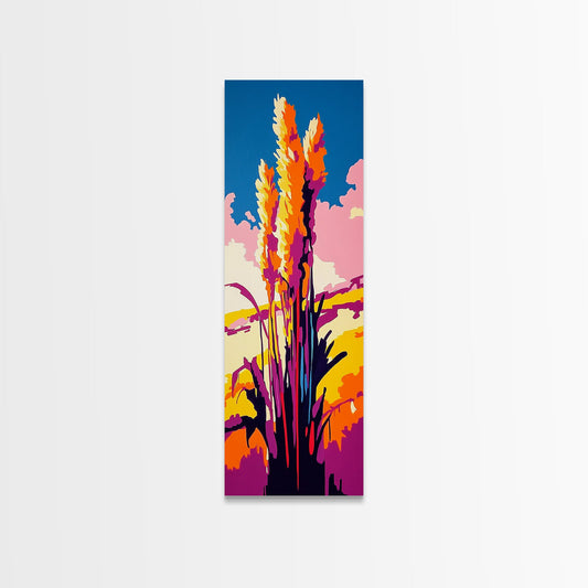 Colorful Pampas Grass Framed Canvas Print Botanical Prints Wildflower Painting Boho Art Cottagecore Wall Art Pink Orange Wall Art