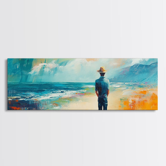 Coastal Wanderer, ocean painting, seascape painting, beach decor, nautical wall art, panoramic art, coastal landscape art, framed canvas print