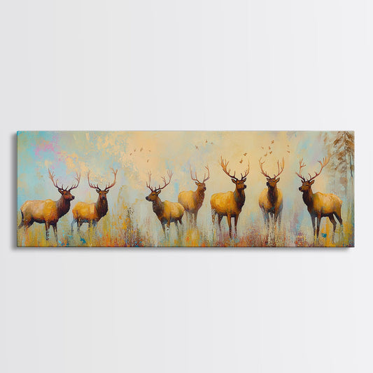 Fall Elk Painting, Autumn Landscape Art, Moody Art, Cottagecore Wall Art, Rustic Art, Above Bed Wall Art, Framed Canvas Print