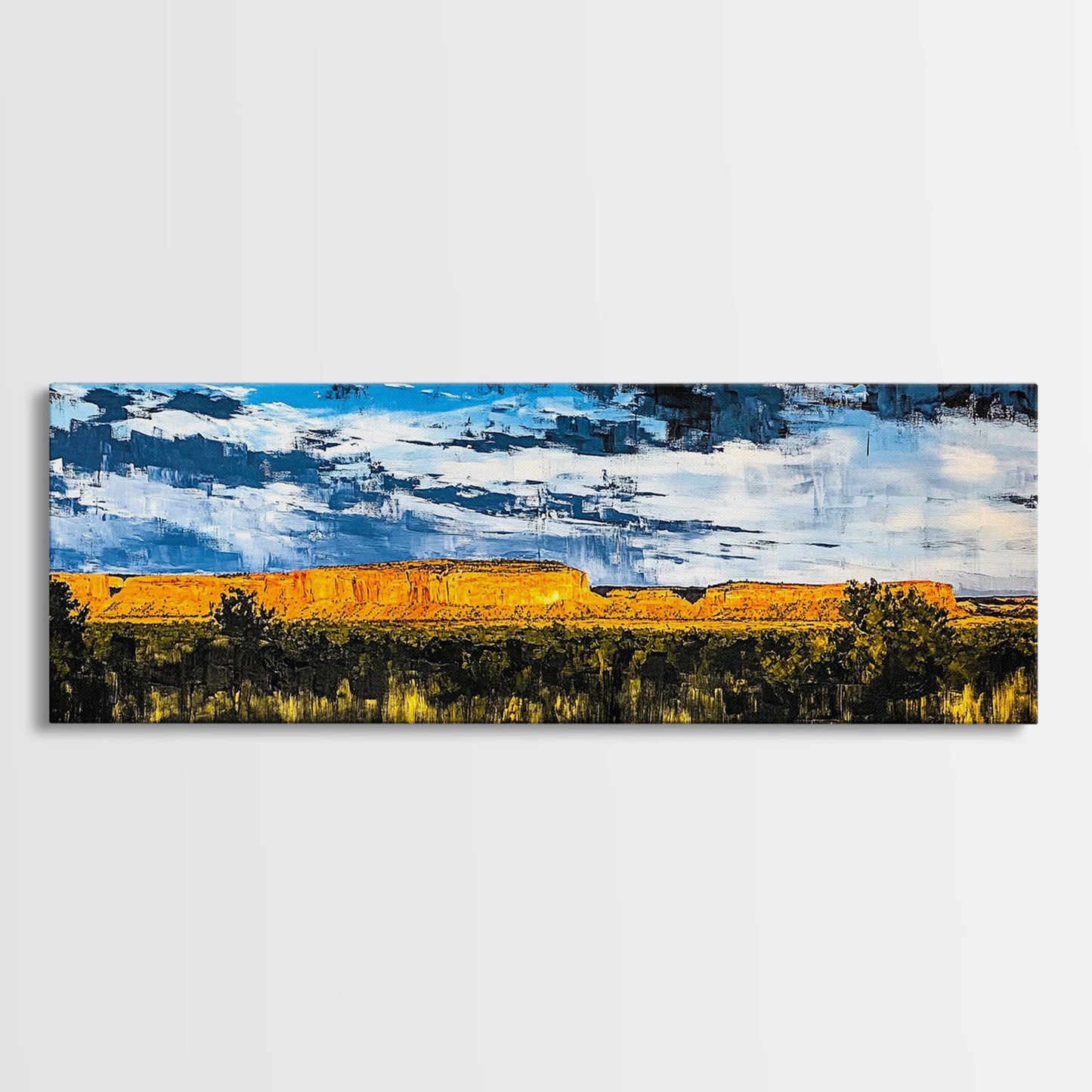 Southwest desert, landscape painting, long narrow wall art, extra wide art, panoramic painting, framed canvas print, rustic decor