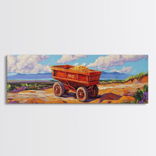 Rustic cart, farmhouse art, rustic wall art, above couch art, wabi sabi art, barn landscape oil painting, framed canvas print, gift idea