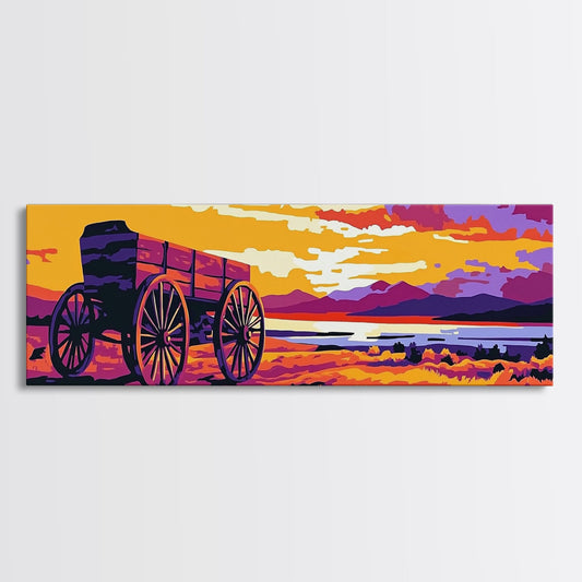 Seaside Wagon, nautical painting, coastal wall art, rustic beach decor, farmhouse art, extra wide panoramic art, framed canvas print