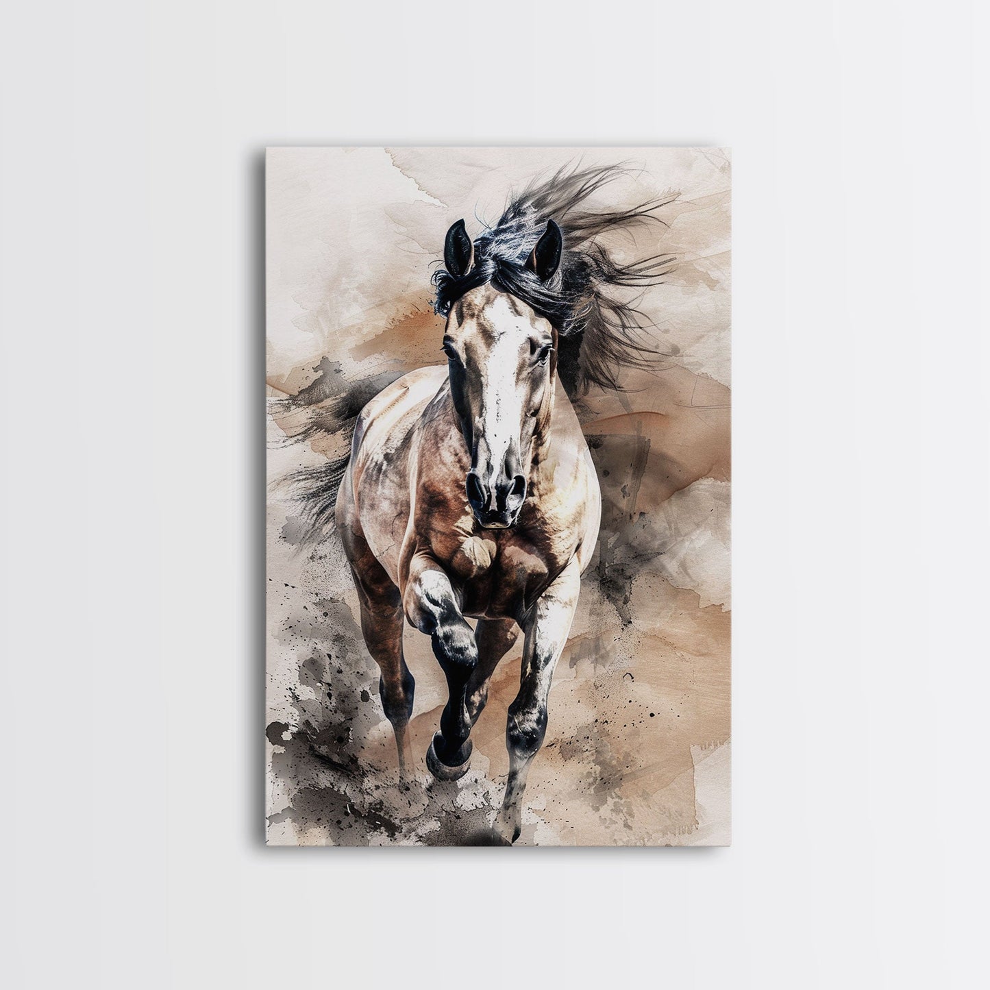 Charging Horse with Dust - Framed Canvas Print, Intense Living Room Art, Bold Bedroom Decor, Equestrian Art, Wall Art