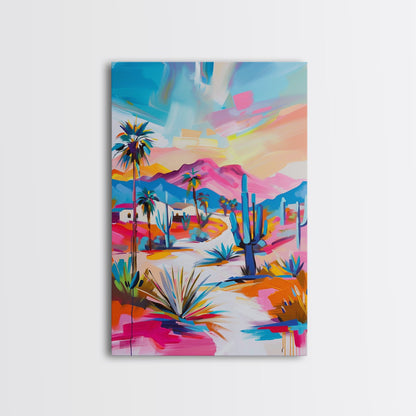 Colorful Desert Pathway Art - Framed Canvas Print, Southwestern Decor, Vibrant Living Room Wall Art, Modern Desert Landscape