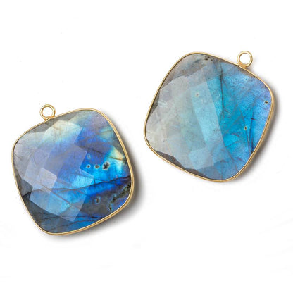 31x31mm Vermeil Bezel Labradorite faceted pillow Pendant 1 piece
