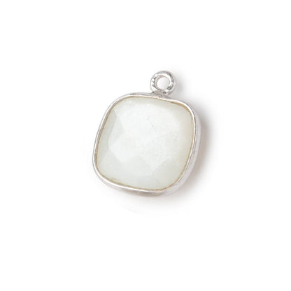 13x13mm Silver .925 Bezeled White Moonstone faceted pillow Pendant 1 piece