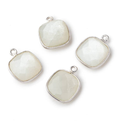 13x13mm Silver .925 Bezeled White Moonstone faceted pillow Pendant 1 piece