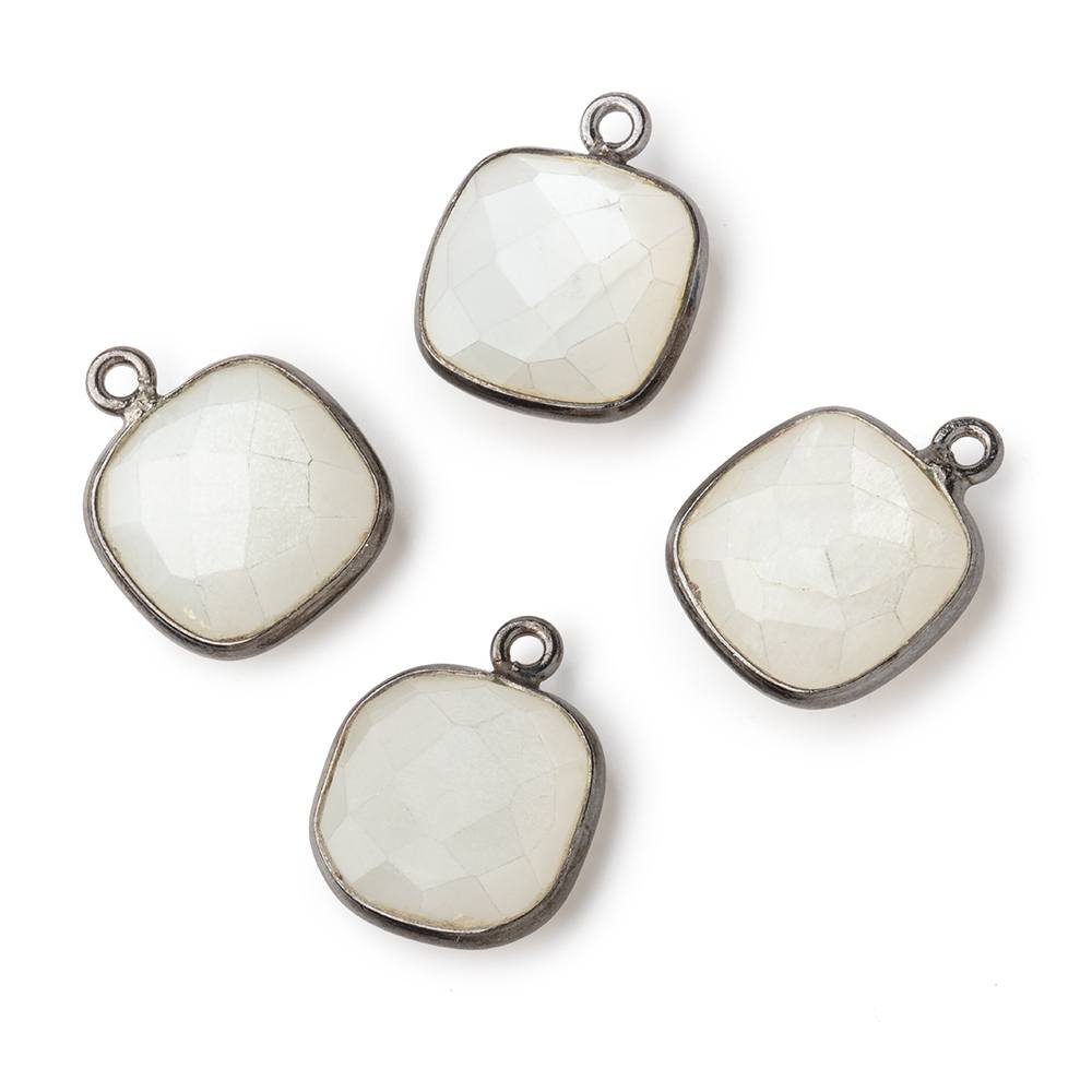 13x13mm Black Gold .925 Bezeled White Moonstone faceted pillow Pendant 1 piece
